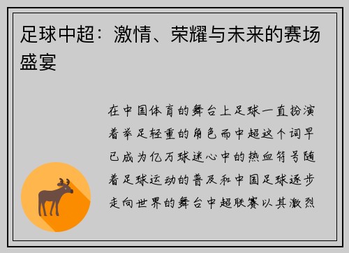 足球中超：激情、荣耀与未来的赛场盛宴