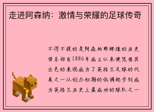 走进阿森纳：激情与荣耀的足球传奇