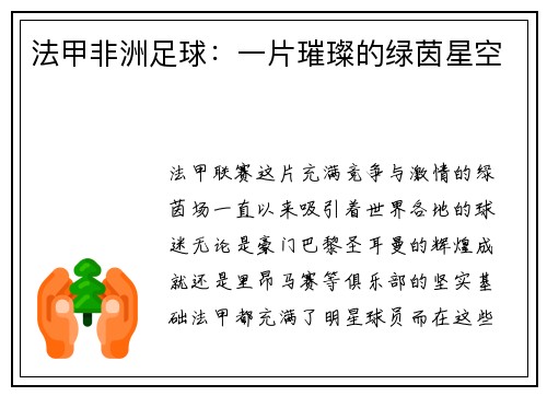 法甲非洲足球：一片璀璨的绿茵星空